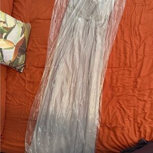 Silver Beaded Tulle Evening Gown